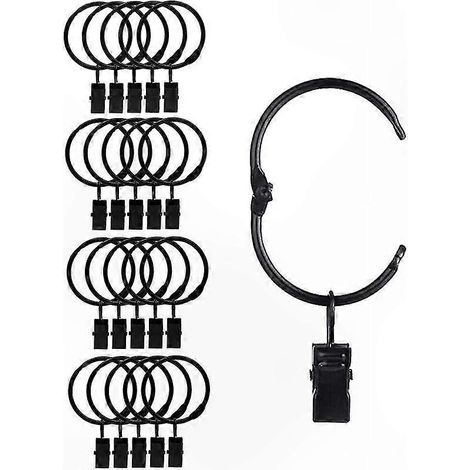 Schwarze Metall-Gardinenringe mit Clips, 20er-Packung, 38 mm Innendurchmesser, robust für leichte und schwere Gardinen, leicht zu öffnen und zu schließen (1/5)
