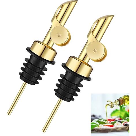 Longziming - Bec verseur d'huile d'olive (lot de 2) - Verseur en acier inoxydable avec valve automatique - Distributeur d'huile d'olive, de vinaigre et de sauces - Accessoire de cuisine anti-goutte - (1/5)