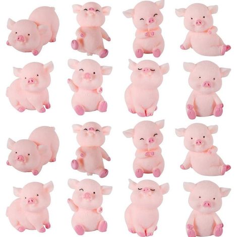 Figurines miniatures porte-bonheur « 16 Petits Cochons », décorations de gâteaux, animaux à collectionner pour maison de poupée féerique (1/5)
