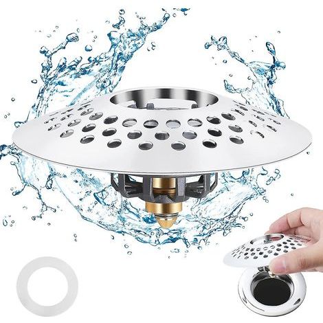 Bouchon de baignoire universel. Filtre de baignoire 1,6-2,0 avec récupérateur de cheveux pour bonde de douche. Version améliorée du bouchon pop-up en laiton. (1/5)