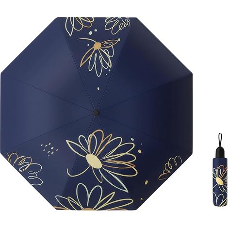 Parasol de voyage UPF 50+, portable et compact, avec 8 baleines, léger, imperméable et résistant au vent, orné d'un motif floral simple et élégant. (1/5)