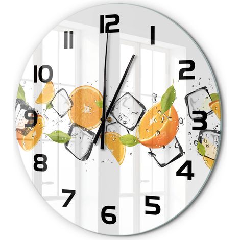 Horloge Murale Ronde Originale en Verre Silencieuse Design Moderne Salon Oranges avec de la glace fi 60 cm (1/5)