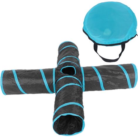 Tunnel de jeu pour animaux de compagnie, Tube pliable à 4 voies pour chat avec sac de rangement pour chats, chiens, lapins, utilisation intérieure et extérieure