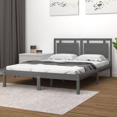 Bed Frame without Mattress Grey 200x200 cm Solid Wood vidaXL (1/5)