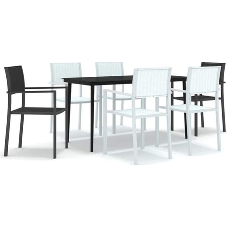 Maison Exclusive - 7-tlg. Garten-Essgruppe Schwarz und Weiß (1/5)