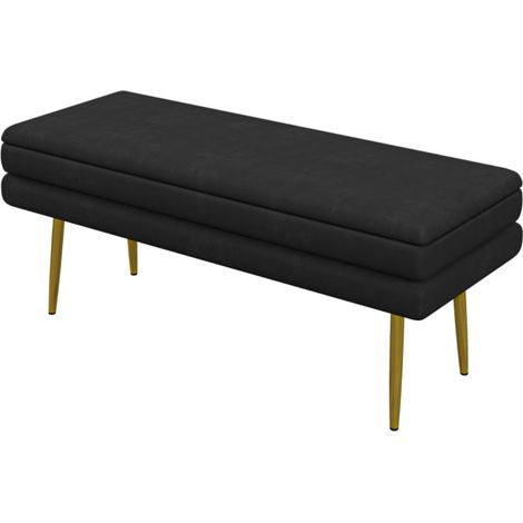 Bout de lit banc rembourré velours avec rangement pieds acier 79 5x37 5x43 cm noir salon chambre (1/5)