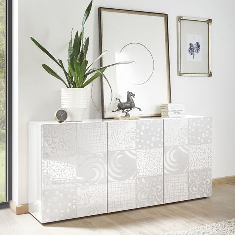 Enfilade moderne laqué blanc 3 portes 180cm SARA (1/5)
