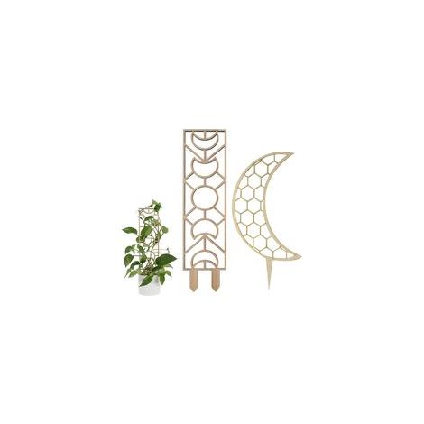 Treillis en bois décoratif pour plantes grimpantes d'intérieur, motif fenêtre de lune/ruche, 30 cm, naturel, lot de 2