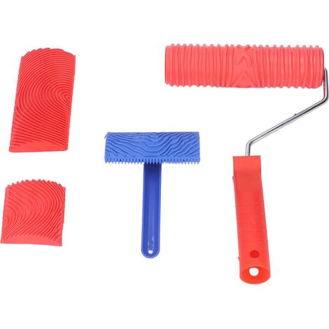 5-Piece Wood Texture Roller Set with Rubber Texture Tools for DIY Wall Painting, Furniture and Floor Decorating - Create Wood Patterns with Handle - Graining Tool (1/5)