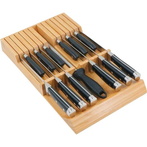 Messerblock Schublade aus Bambus für 12 Messer und Schärfer (1/4)