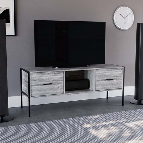 Brooklyn Meuble TV, Meuble de Rangement 2 Tiroirs pour Salon H 50 x L 123 x P 40 cm, Gris (1/5)