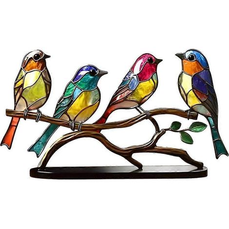 Sculpture d'oiseaux multicolores, ornement unique en acrylique pour la maison (1/4)