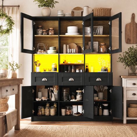 Mobile cucina a colonna 140 x 40 x 175 cm con illuminazione LED, MDF, nero DESVIAE (1/5)