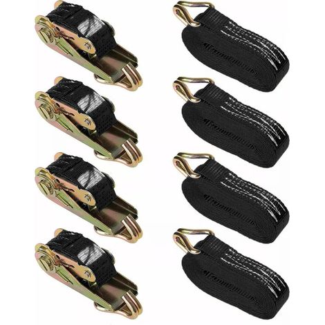 FLITI 4-Piece Tie-Down Straps, 6m x 25mm, 3000kg, Polyester, Black, Claw Hooks, Heavy Duty (1/2)