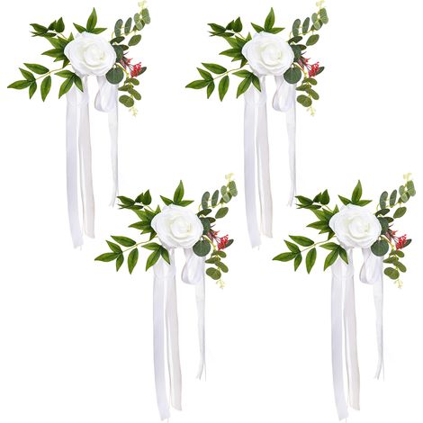 Soavoa Lot de 4 Décorations de Chaise Mariage, Fleurs Artificielles Style Bohème pour Cérémonie et Réception (1/4)