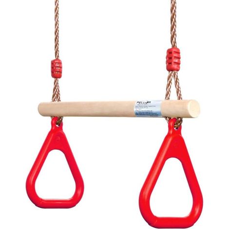 Balançoire en bois trapèze avec anneaux de gymnastique – Dimensions réglables – Charge maximale 100kg – Pour aire de jeux intérieure et extérieure