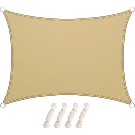 1 Voile D'Ombrage Rectangulaire 3x4m, Polyester Résistant Uv, Anneaux Inox Pour Jardin, Terrasse (1/5)