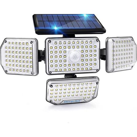 Lampe solaire extérieure, éclairage de sécurité avec détecteur de mouvement et 4 têtes de lampe orientables-AquaForge