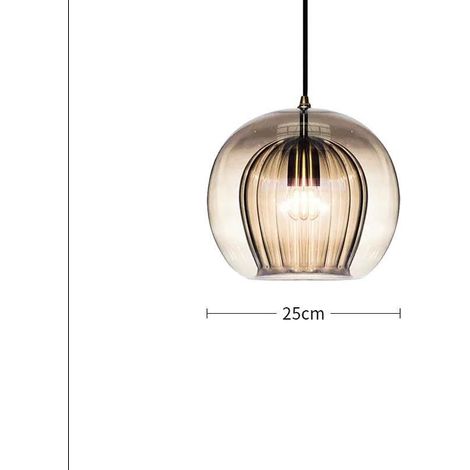 Lampe Suspension à Boule en Verre Double Couche Finition Laiton Design Rétro E27 Lampe Plafonnier Globe pour Chambre(Ambre, 28cm) (1/5)