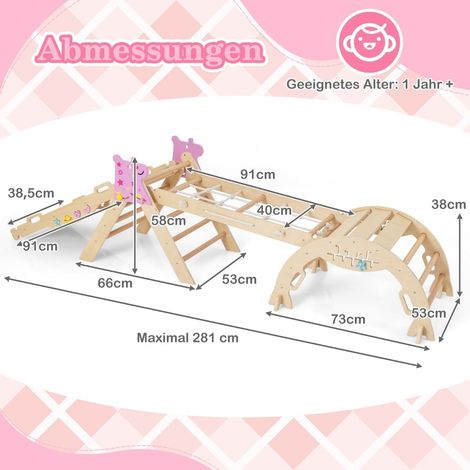 4-teiliges Kletterset für Kinder mit Rutsche und Bogen - Naturholz
