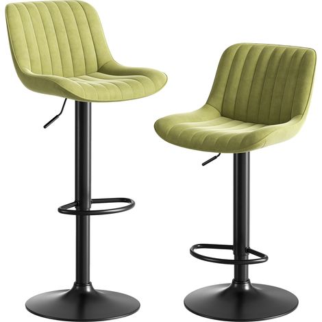 Lot de 2 tabourets de bar verts en velours avec assise réglable en hauteur et rotation 360° (1/5)