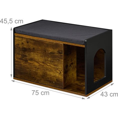 Mueble de aseo para gatos diseño industrial acogedor 70 x 45 x 45 cm banco práctico de madera marrón 130016126 (1/5)