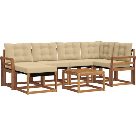 Outdoor Sofa Set with Cushion 7 pcs Natural and Beige vidaXL