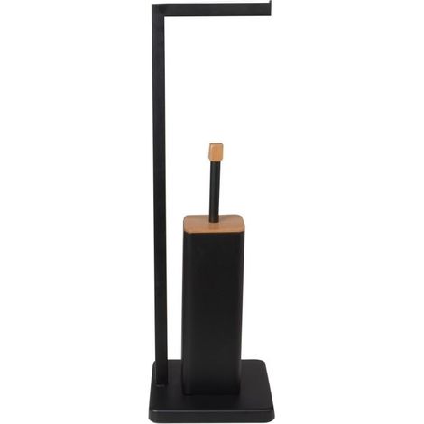 Toilettenpapierhalter stehend mit Toilettenbürste - 20x64cm - schwarzer Bambus