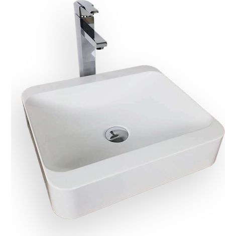Vasque salle de bain semi-encastrée rectangulaire 45 cm en Pierre de synthèse finition mat - Hanaé (1/5)