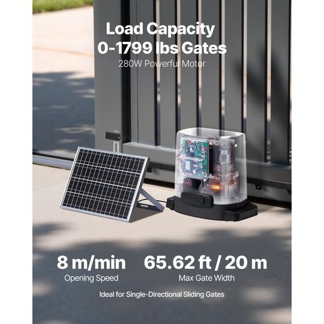 Motorisation de Portail Coulissant, 280 W, Ouvre-portail Solaire Électrique pour Portes 20 m et Charge 816 kg, Moteur de Porte Coulissante à Crémaillère, Système d'Ouverture de Portails d'Allée (1/5)