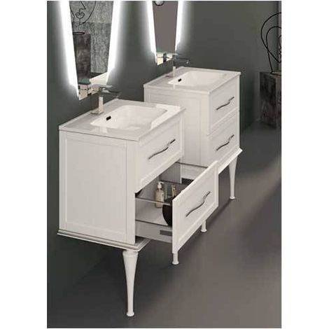 Mobile Bagno Tiffany 75 cm Sospeso Bianco Opaco Base 2 Cassettoni - Lavabo in Ceramica (1/5)