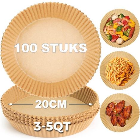 Papier sulfurisé pour Airfryer – 100 feuilles – 20x20 cm (fond 16 cm) – Récipients jetables ronds – Accessoire pour friteuse sans huile (1/5)