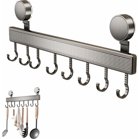 Barre Porte-Ustensiles - 1 Pièce - Aluminium et ABS - Fixation Ventouse Sans Perçage - Cuisine et Salle de Bain - 40 cm Gris Bronze (1/5)