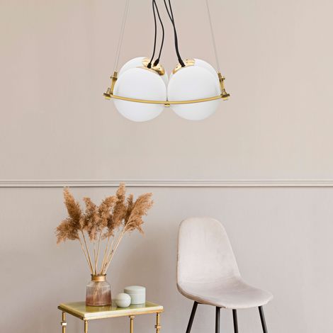 Lampe de Plafond Dariniti, 4 Ampoules Nécessaires, Structure Blanche, Matériau en Verre, Or (1/5)