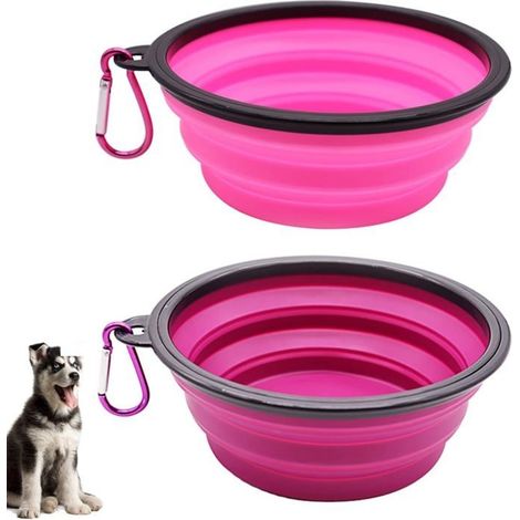 (Couleur:2 pièces/rose et violet)Gamelle d'eau pliable de voyage pour chien, chat et animal domestique en silicone avec mousqueton amélioré (2 pièces/rose et (1/5)