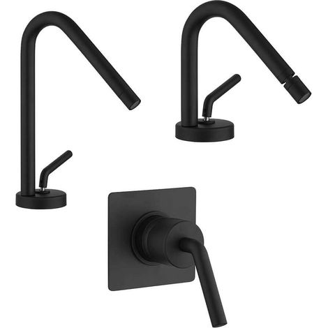 Set Jacuzzi Rubinetteria lavabo bidet e doccia incasso serie Lumos nero opaco (1/5)