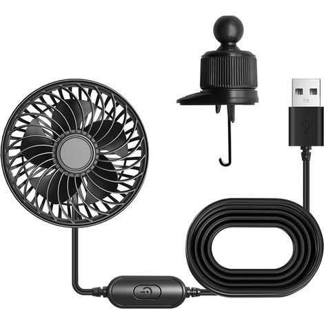 Ventilateur portable alimenté par USB pour grille d'aération de voiture, 3 vitesses, silencieux, moteur sans balais, rotatif à 360°, pour berline, SUV, camping-car, camionnette, camionnette (1/5)