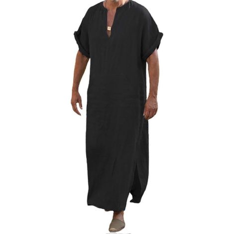 Peignoir court ample traditionnel à col en V profond pour homme (1/5)