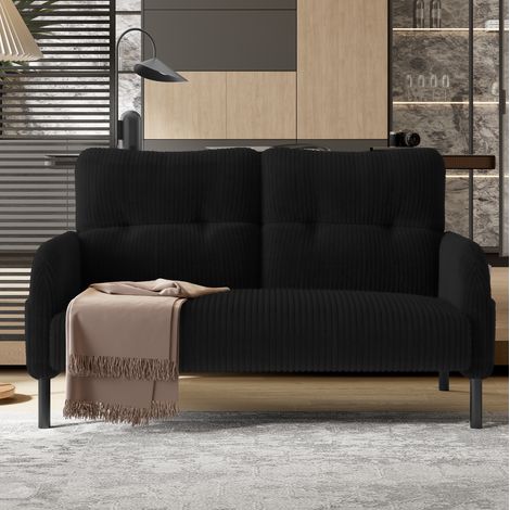 Canapé en velours côtelé – Canapé droit 2 places fixe – Dimensions 120×75×79cm– Confort moderne – Cadre métal stable – noir (1/5)