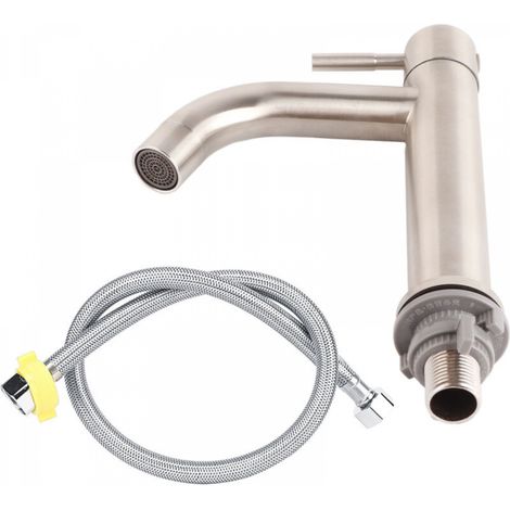 Robinet d'eau d'évier en acier inoxydable brossé, robinet simple d'eau froide de salle de bains (1/5)