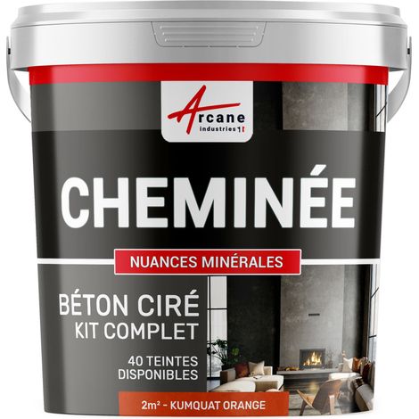Béton ciré cheminée, kit avec primaire et vernis - 2 m² (en 2 couches) Kumquat Orange - ARCANE INDUSTRIES