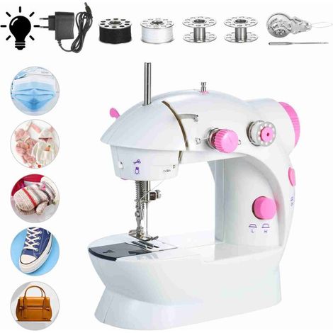 SJLERST Mini machine à coudre 2 vitesses ajustables, Machine à coudre électrique portable pour la maison avec lumière LED