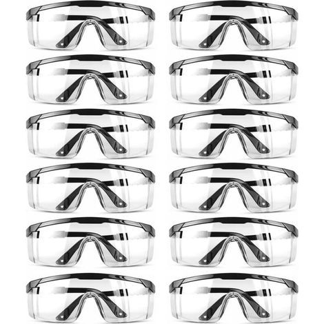 Lunettes de Protection, Lunettes Sécurité Réglables Lunette Anti Rayures Verres Transparents Bleu pour Les Lieux Travail Construction Bricolage Laboratoire Soudage(12pcs) (1/5)