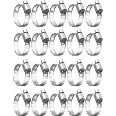 Collier De Serrage - Acier Inoxydable 304 - Réglable 16 À 25 mm - Pour Tuyau Eau Gaz Câble - Lot De 20 Pièces