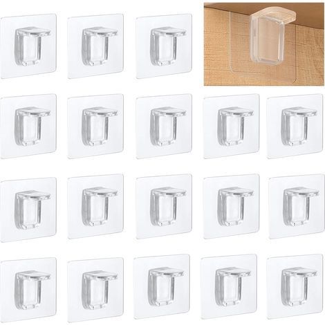 18Pcs Supports d'étagères Autocollants, Fixation Étagère Sans Percer, 7 x 7 cm Support d'étagère Transparent, Charge Maximale 15 kg, pour Étagères Murales, Armoire, Placards (1/5)