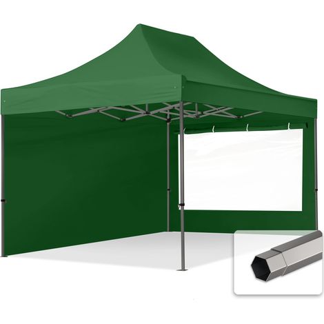 3x4,5m Faltpavillon, PREMIUM Stahl 40mm, Seitenteile mit Panoramafenstern, dunkelgrün