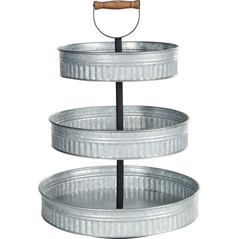 Présentoir à Gâteaux à 3 Étages Décoratif en Fer Support pour Pâtisserie Sculpté Argenté Kouign (1/5)