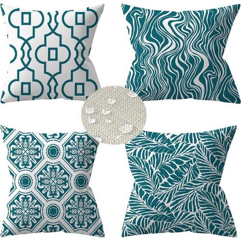 Set mit 4 Outdoor-Kissenbezügen, 45x45cm wasserdichter Sofakissenbezug, grüne Pflanze, dekorative Kissen für den Garten (45 x 45 cm, Türkis) (1/5)
