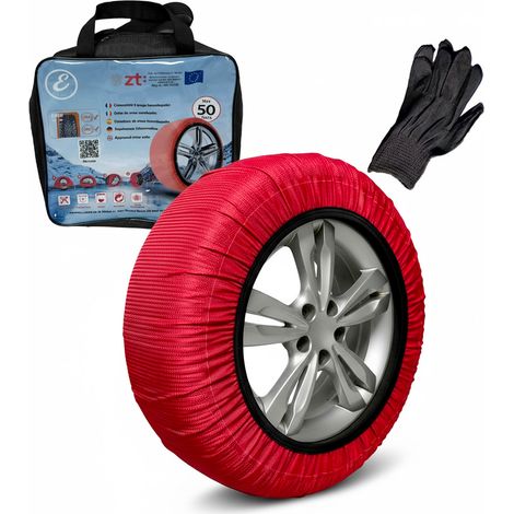 Calze da Neve Omologate EN 16662-1 Per Auto SUV Furgoni Coppia di Catene Tessili Antisdrucciolo per Pneumatici R14-R21 Facili da Montare Con Guanti e Borsa (L)