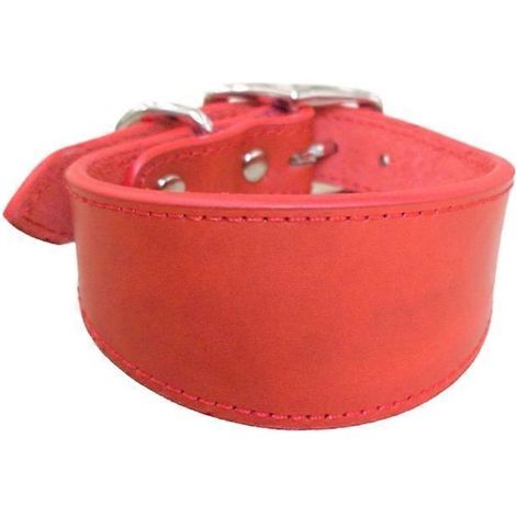 Breites Lederhalsband für Hunde mit weichem Futter, verstellbar, rot, Größe M bequemes und strapazierfähiges Hundehalsband